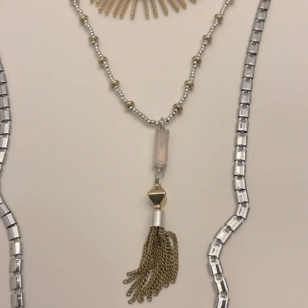 Stella and Dot Riad 7-in-1 or 3-in-1 layered rose quartz tassel Necklace EUC - Picture 4 of 10
